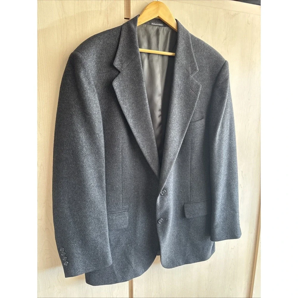 Club Room Mens 44L Blazer 100% Camel Hair Coat Charcoal Gray Two Button Jacket